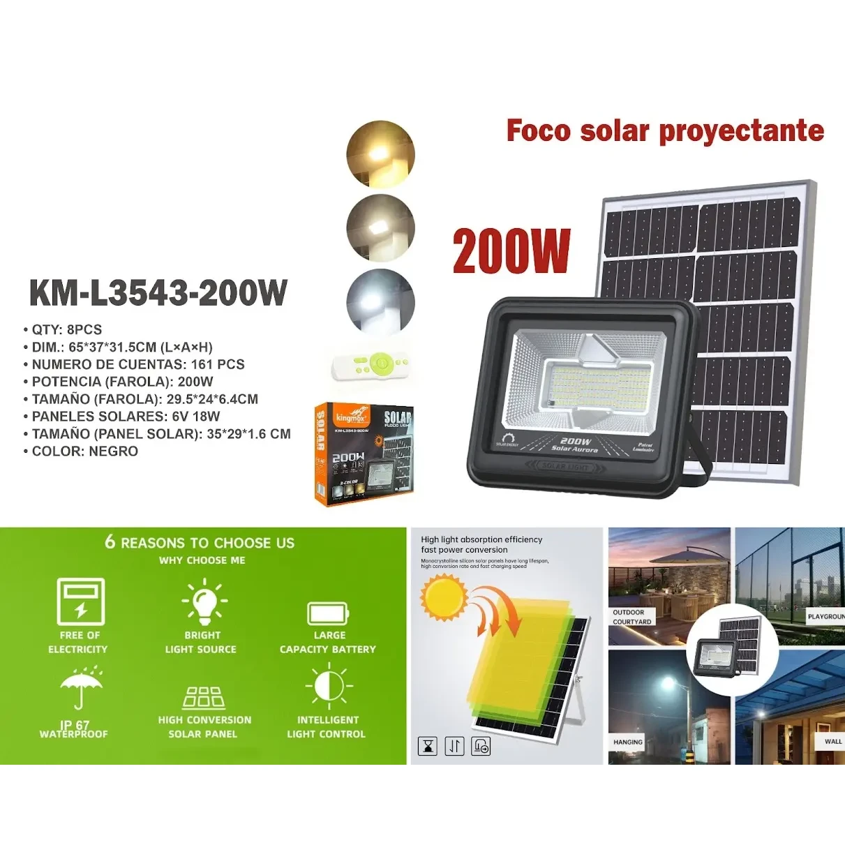 SOLAR FOOD LIGHT KM-L3543 200W 3 COLOR